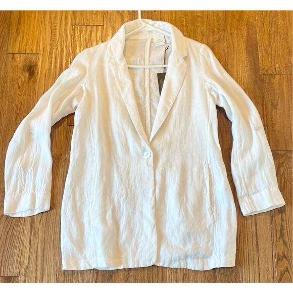 H Halston NWT white 100% linen boyfriend blazer small - Picture 12 of 14